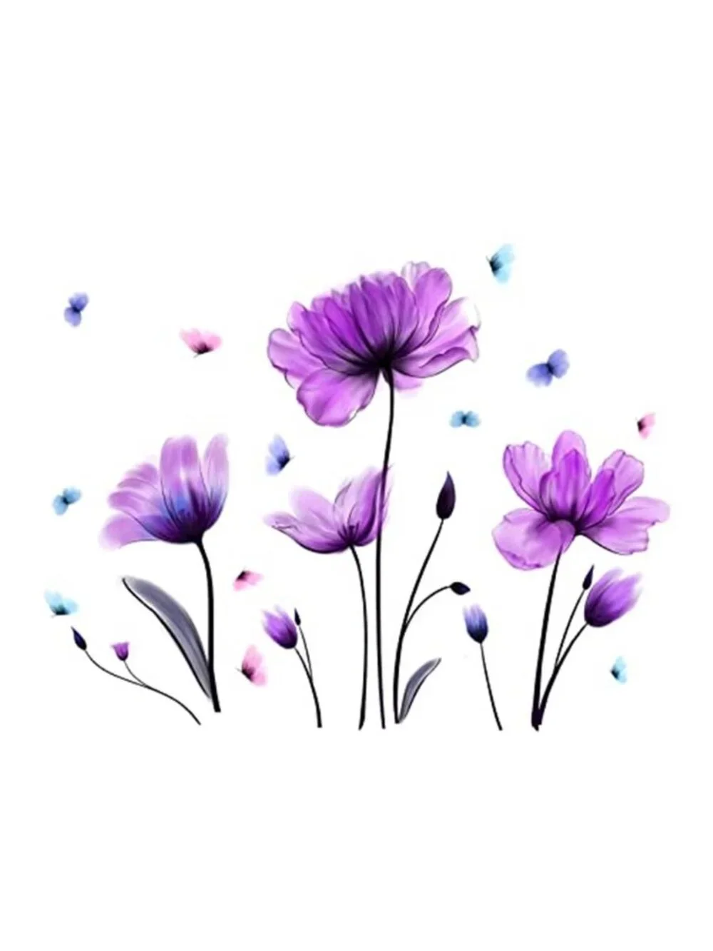 Purple Floral Wall Decal Removable Flower Wall Sticker